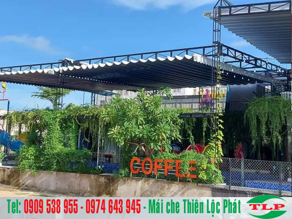 mái xếp lượn sóng quán cafe